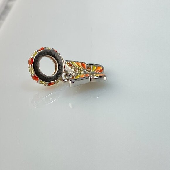 Sterling Silver Yellow Orange Black Cubic Zirconia Butterfly Dangle Charm - Picture 6 of 8